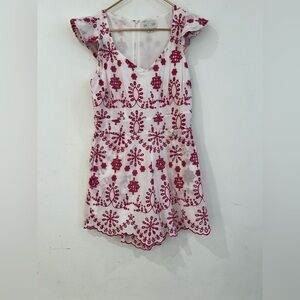 Jun & Ivy Eyelet Romper embroidery short sleeve Pink White M